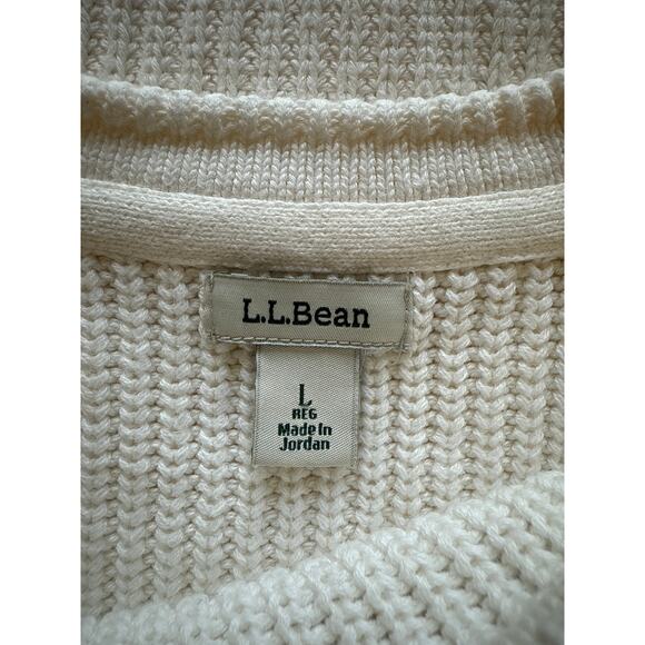 L.L. Bean Cotton Sweater Women’s L Cream Ribbed Crewneck Raglan Split Hem - Picture 8 of 8